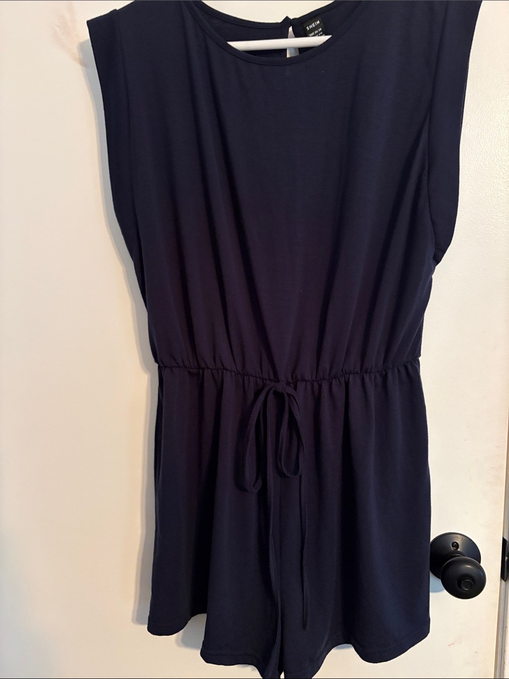 SHEIN Navy Sleeveless Drawstring Waist Romper